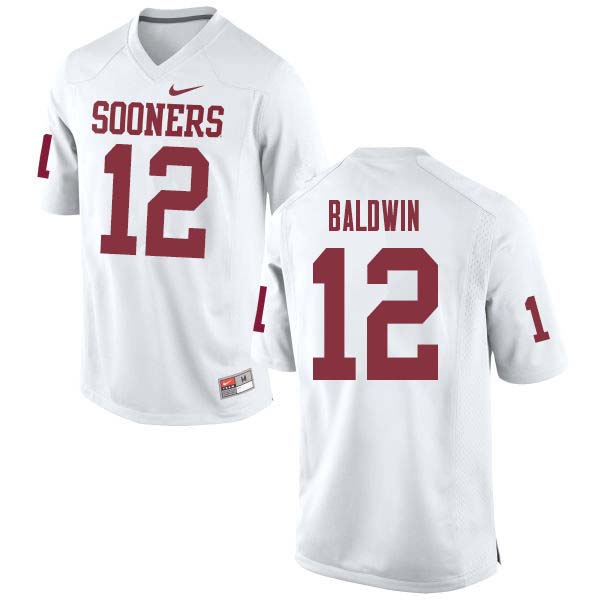 Men #12 Starrland Baldwin Oklahoma Sooners College Football Jerseys Sale-White - Click Image to Close